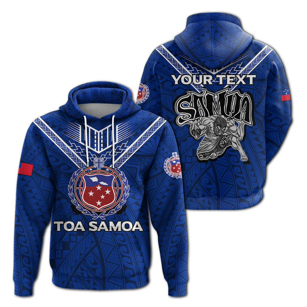 Custom Toa Samoa Rugby Hoodie Samoan Warrior Pride LT12 Hoodie Blue - Polynesian Pride