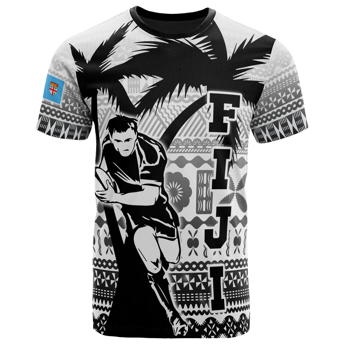 Fiji Tapa T Shirt Rugby Go Fiji Go Unisex Black - Polynesian Pride