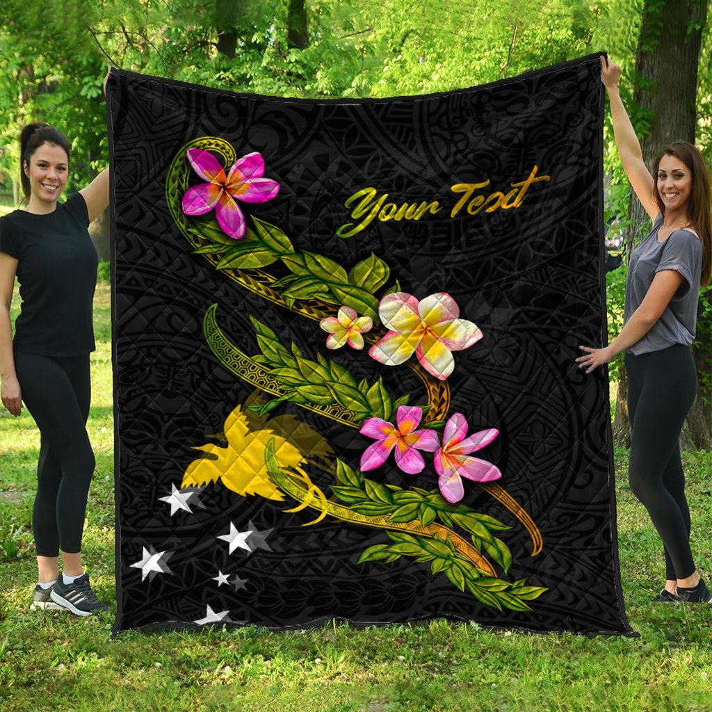 Papua New Guinea Polynesian Custom Personalised Quilt - Plumeria Tribal Black - Polynesian Pride