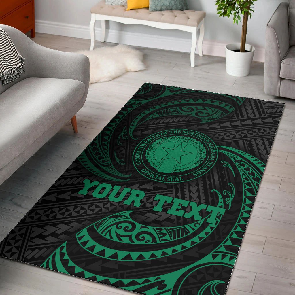 Northern Mariana Islands Polynesian Custom Personalised Area Rug - Green Tribal Wave Green - Polynesian Pride