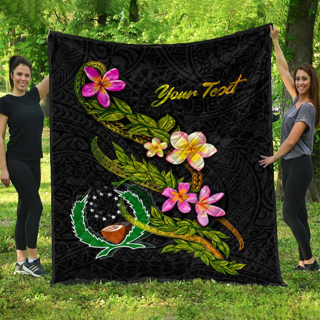 Pohnpei Polynesian Custom Personalised Quilt - Plumeria Tribal Black - Polynesian Pride