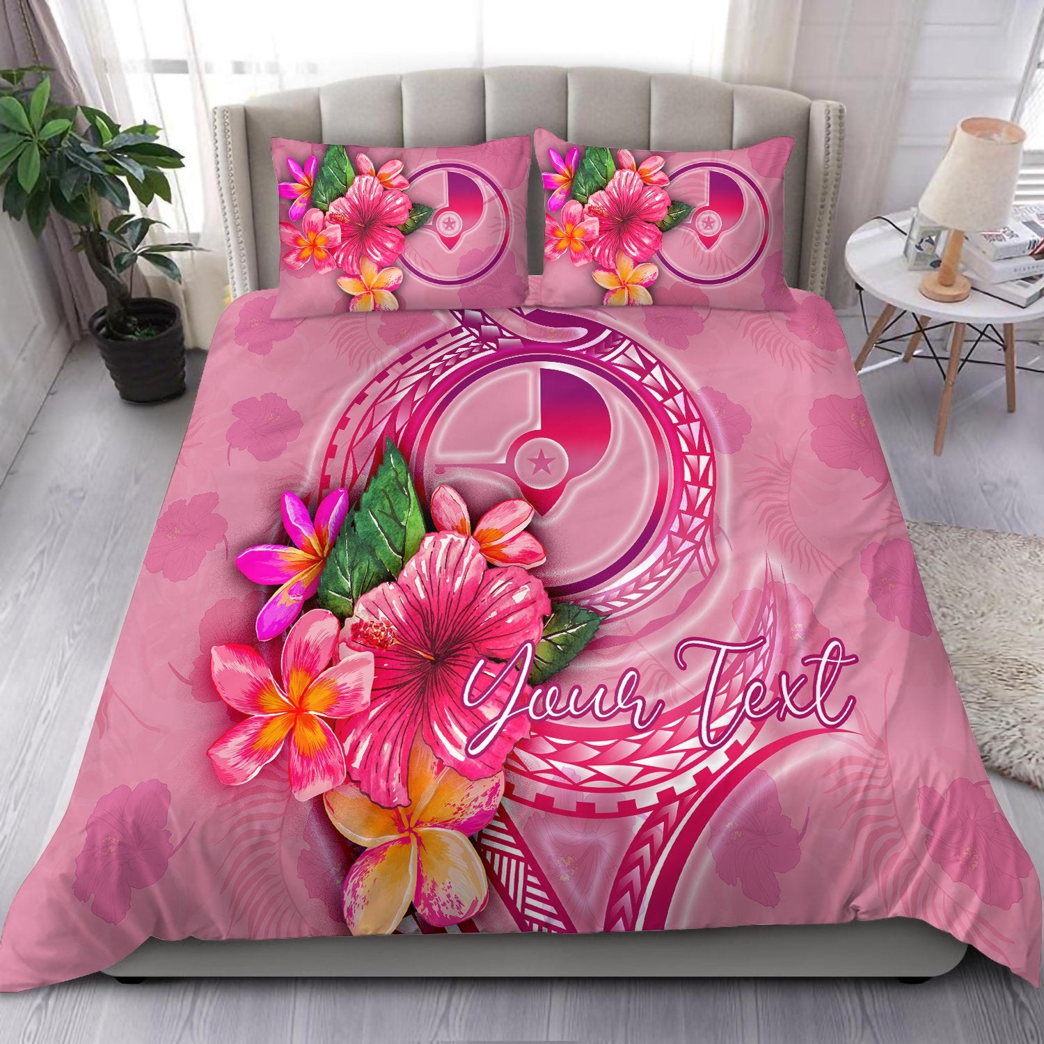 Yap Polynesian Custom Personalised Bedding Set - Floral With Seal Pink - Polynesian Pride