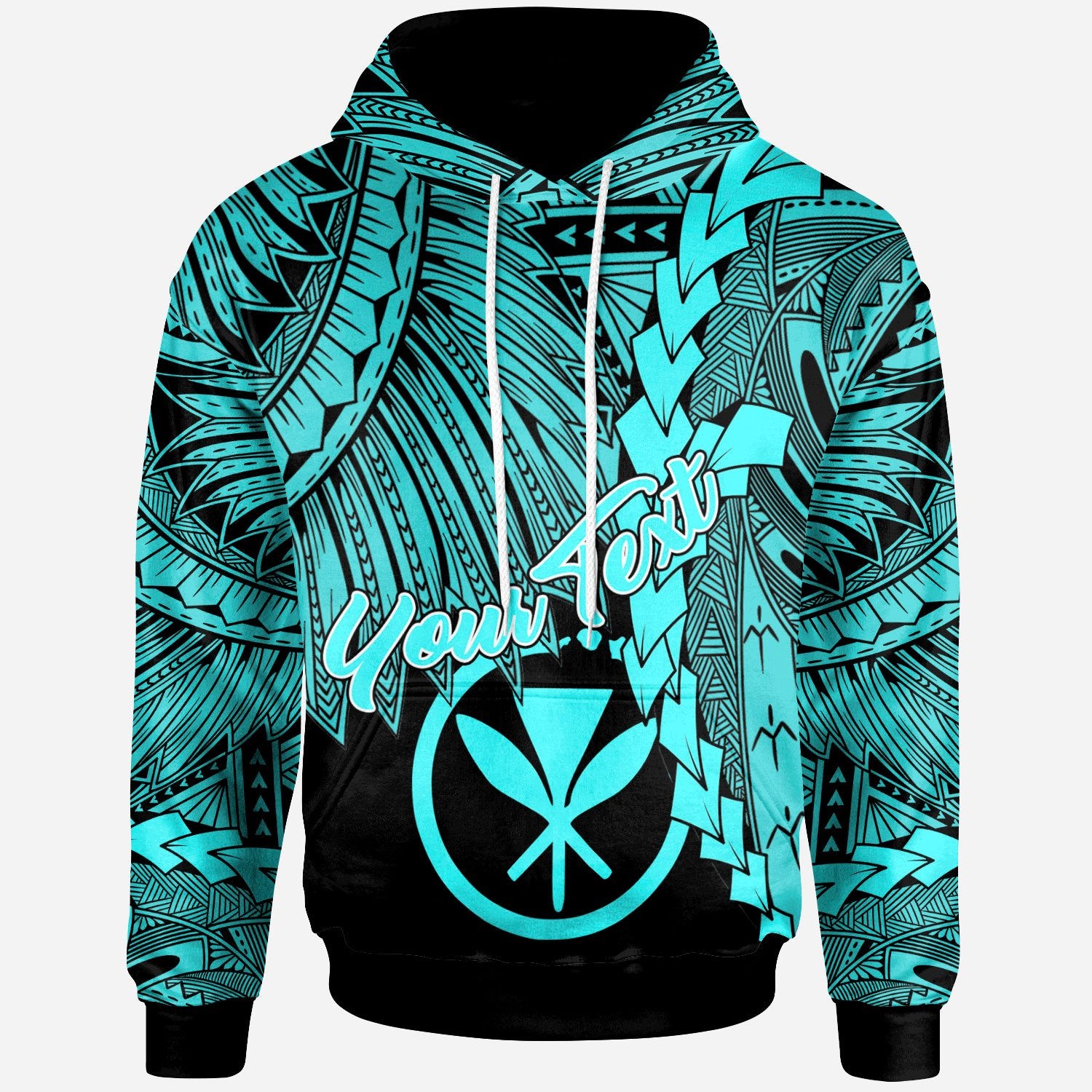 Polynesian Hawaii Custom Hoodie Tribal Wave Tattoo Neon Blue Unisex Blue - Polynesian Pride