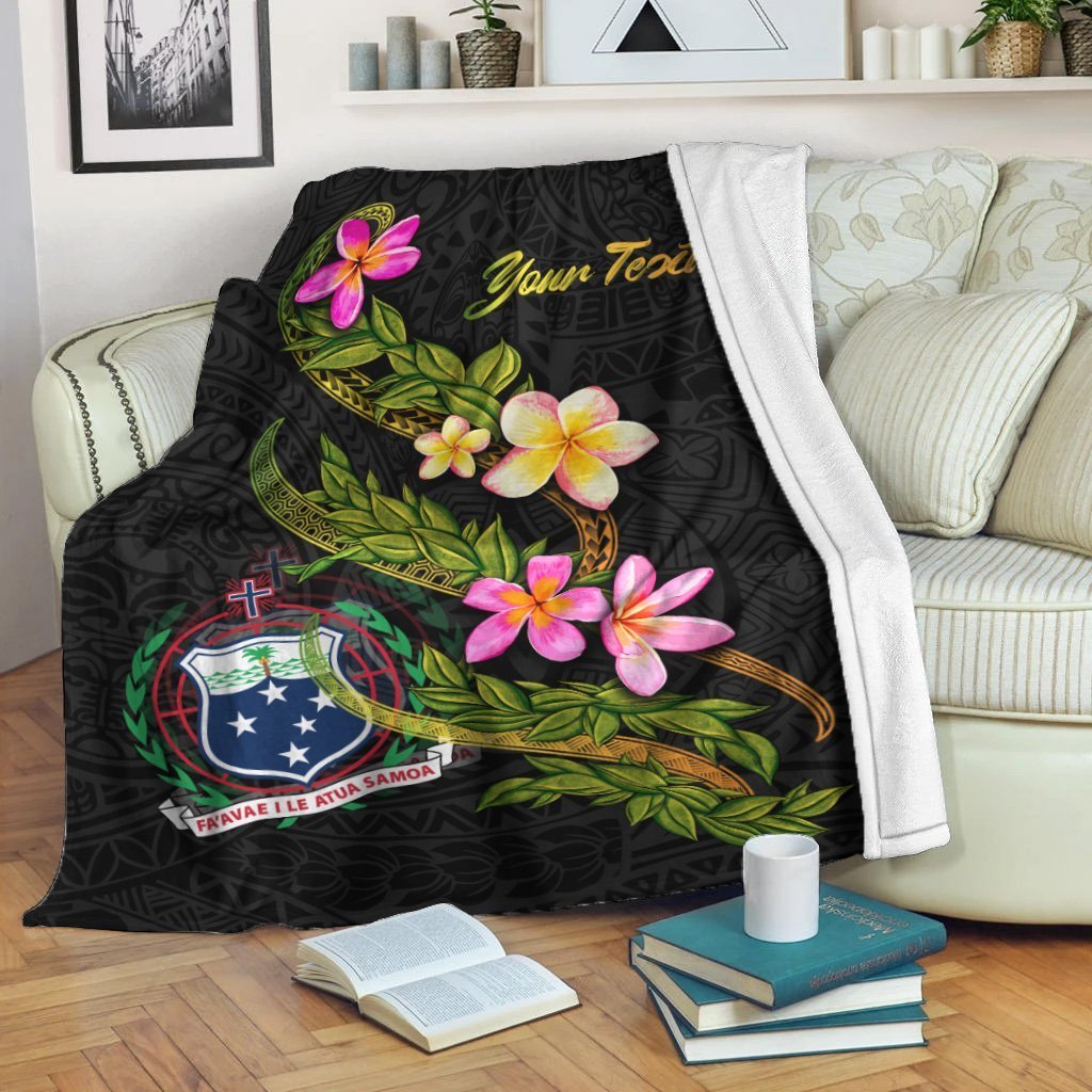 Samoa Polynesian Custom Personalised Blanket - Plumeria Tribal White - Polynesian Pride