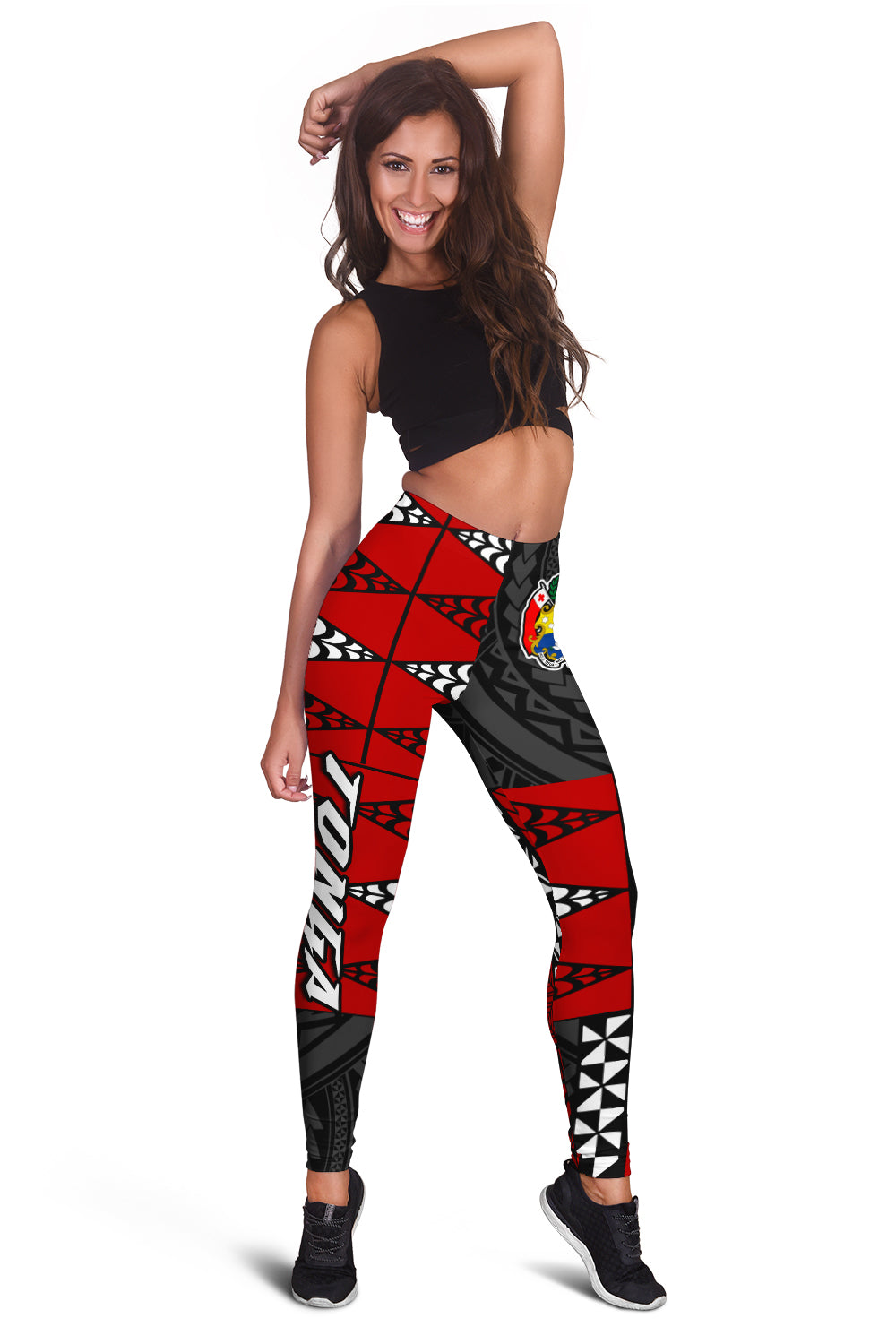 Tonga Women Leggings Tongan Pattern Mix Polynesian LT13 Red - Polynesian Pride