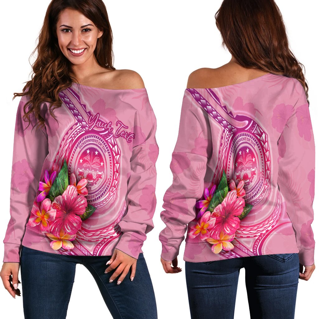 Federated States Of Micronesia Custom Personalised Women's Off Shoulder Sweater - Floral With Seal Pink Pink - Polynesian Pride