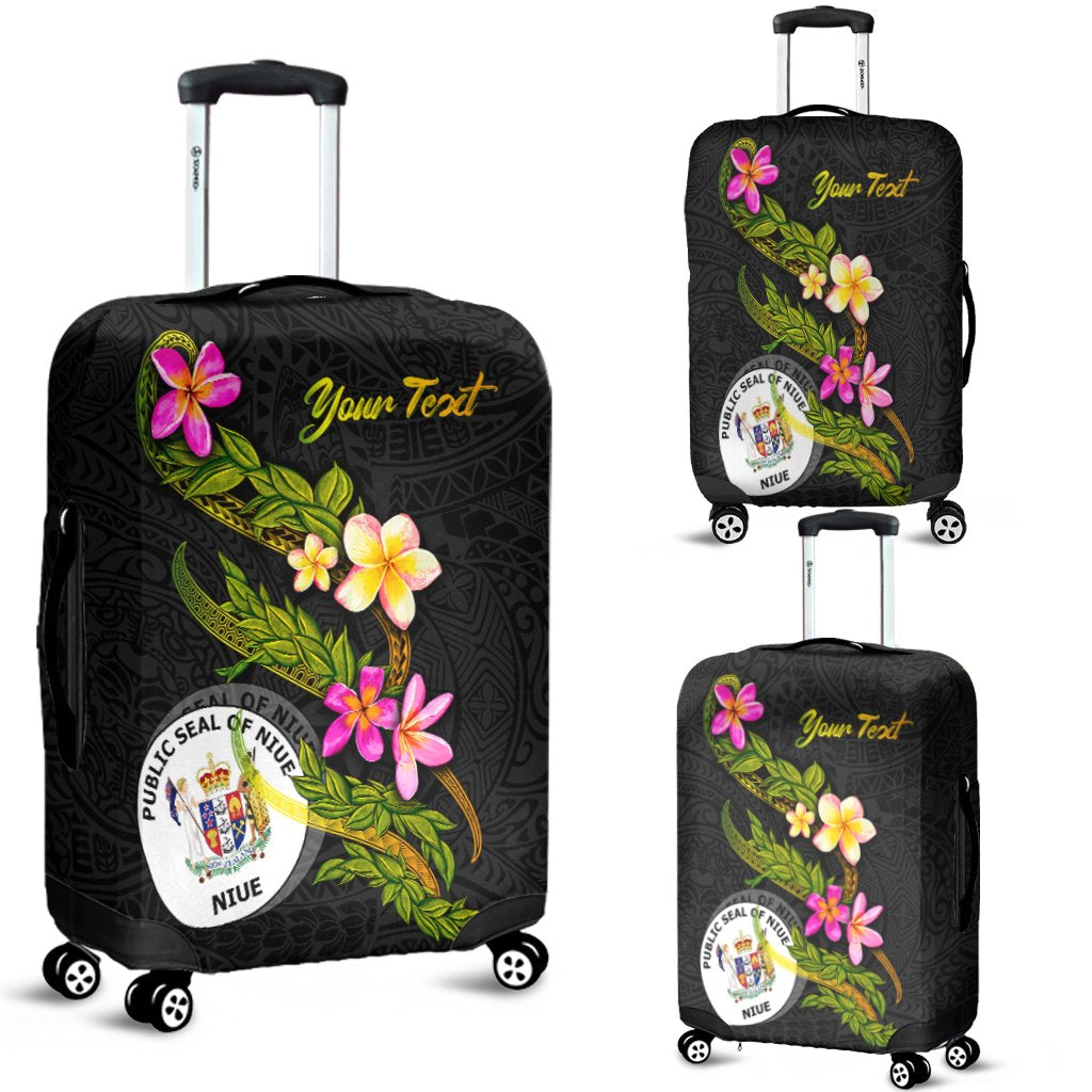 Niue Polynesian Custom Personalised Luggage Covers - Plumeria Tribal Black - Polynesian Pride