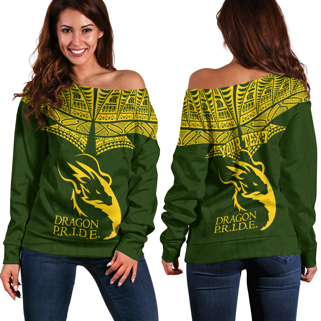 (Custom Personalised) Hawaii Honokaa High & Intermediate School Women Off Shoulder Sweater - LT12 Green - Polynesian Pride