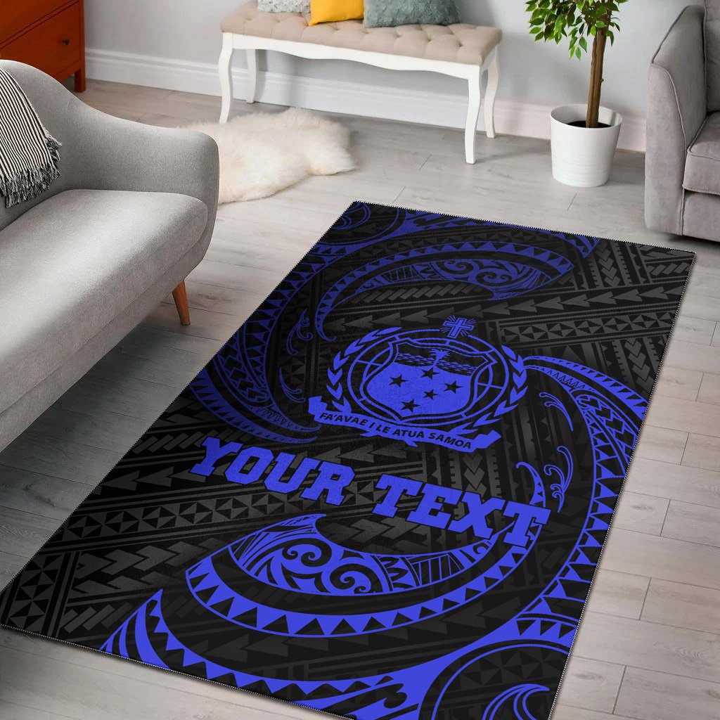 Samoa Polynesian Custom Personalised Area Rug - Blue Tribal Wave Blue - Polynesian Pride