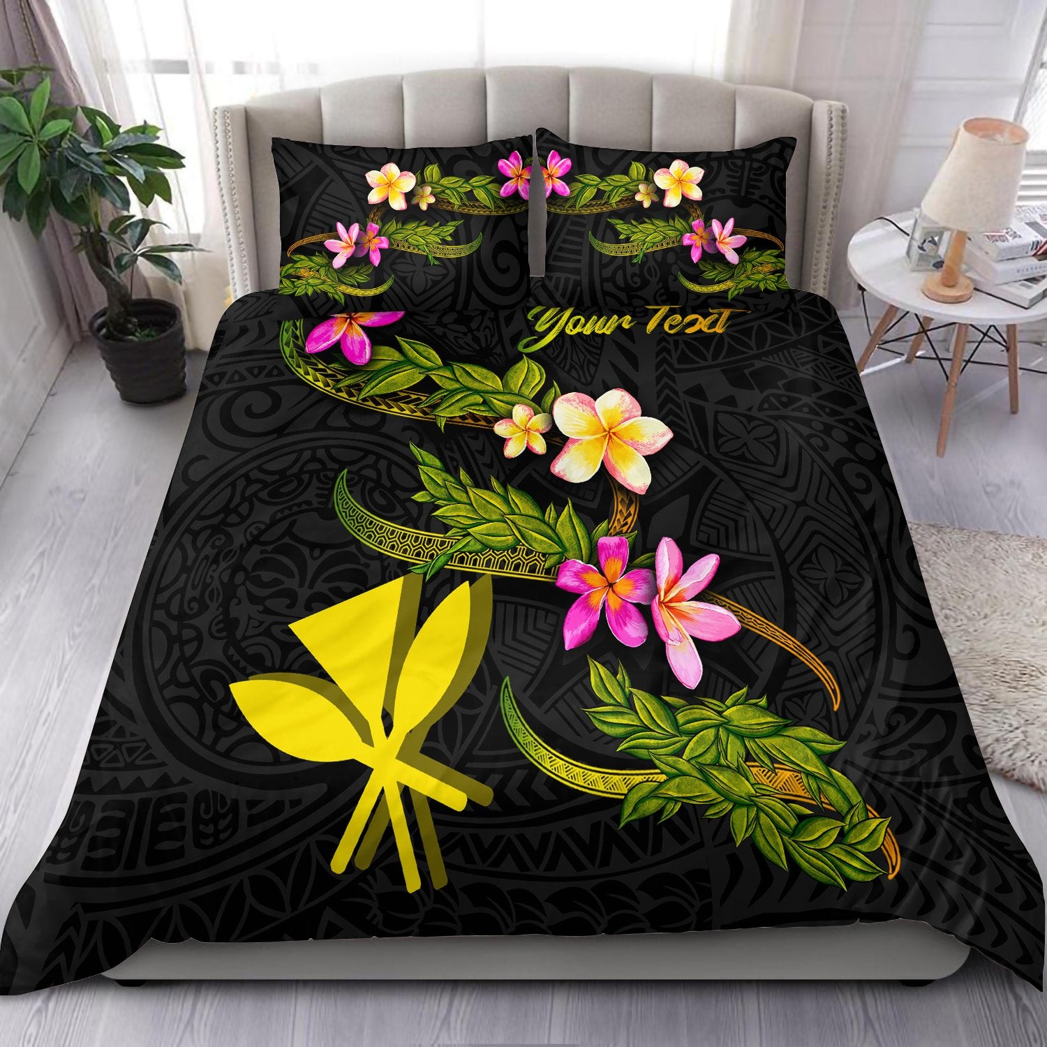 Hawaii Polynesian Custom Personalised Bedding Set - Plumeria Tribal Black - Polynesian Pride