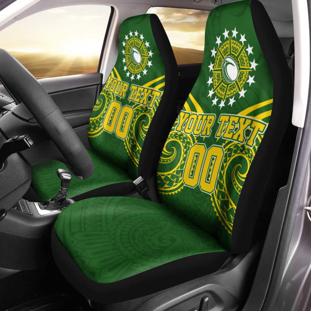 (Custom Personalised) Cook Islands Rugby Car Seat Covers - Tribal Pattern - LT12 Universal Fit Green - Polynesian Pride