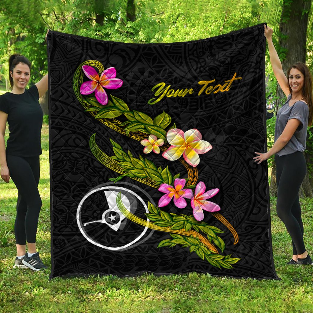 Yap Polynesian Custom Personalised Quilt - Plumeria Tribal Black - Polynesian Pride