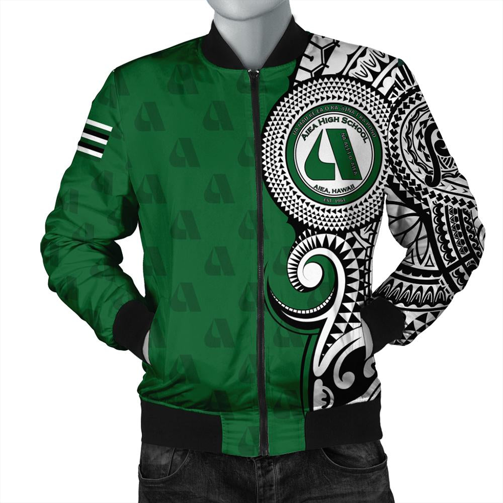 (Personalized) Hawaii Bomber Jacket - Aiea High Tribal Kakau Bomber Jacket AH Green Unisex - Polynesian Pride