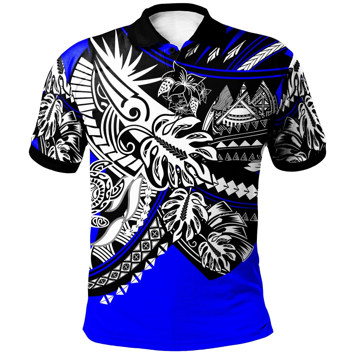 American Samoa Polo Shirt Tribal Jungle Blue Pattern Unisex Blue - Polynesian Pride