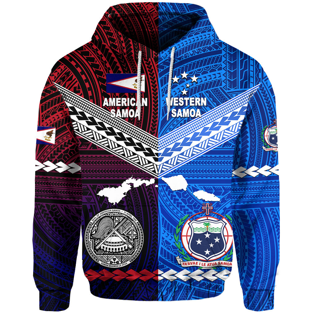 Custom American Samoa Western Samoa Hoodie Together LT8 Hoodie Blue - Polynesian Pride