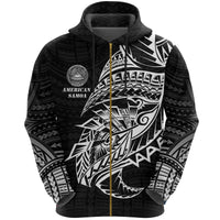 American Samoa Tattoo Zip Hoodie Polynesian Style Unisex Black - Polynesian Pride