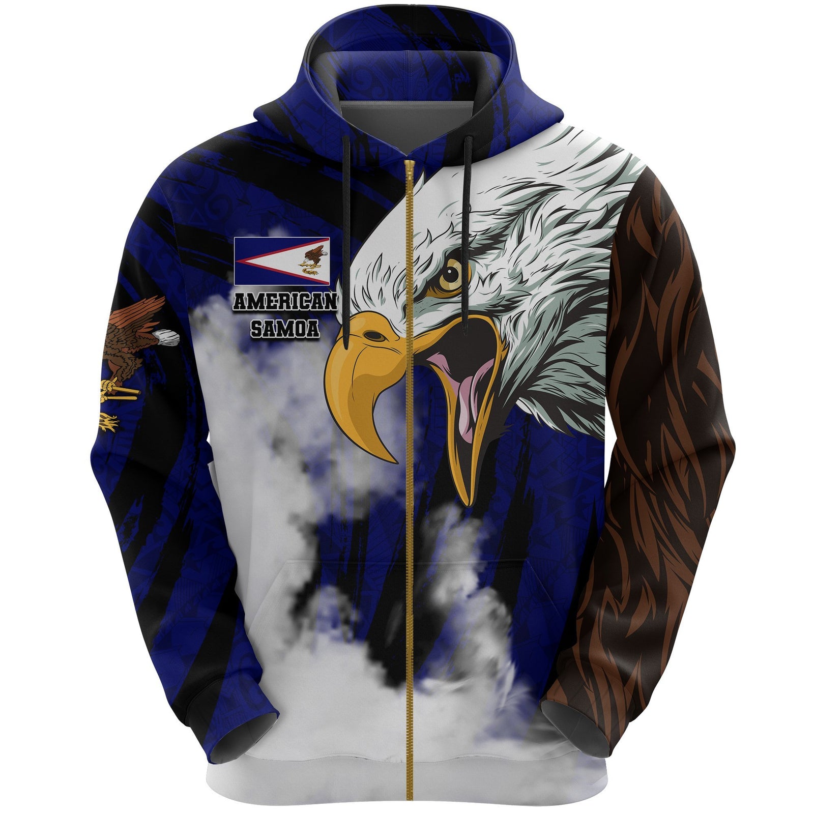 American Samoa Zip Hoodie Bald Eagle Powerful Unisex Blue - Polynesian Pride