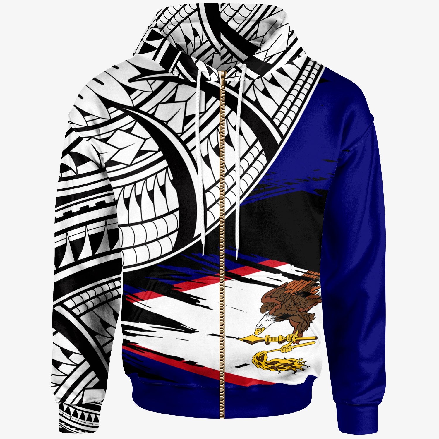 American Samoa Custom Zip Hoodie American Samoa Flag Style With Pattern Unisex Blue - Polynesian Pride