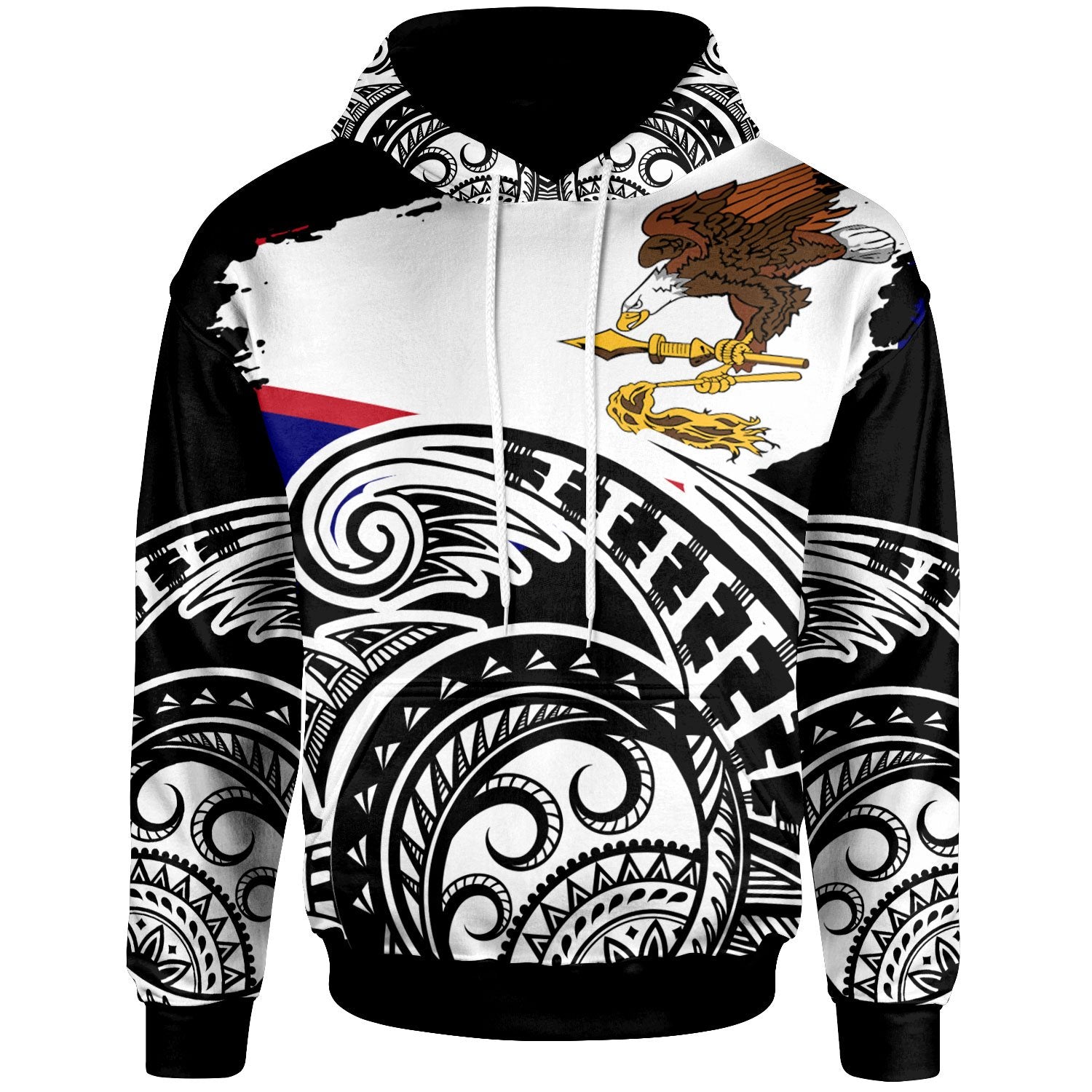 American Samoa Custom Hoodie Ethnic Style With Round Black White Pattern Unisex Black - Polynesian Pride