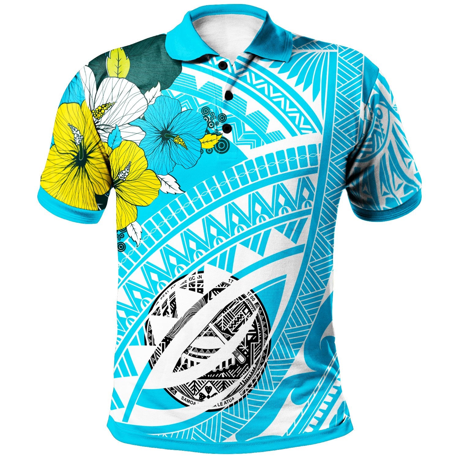 American Samoa Polo Shirt Polynesian Pattern Aquamarine Stone Color Unisex Blue - Polynesian Pride