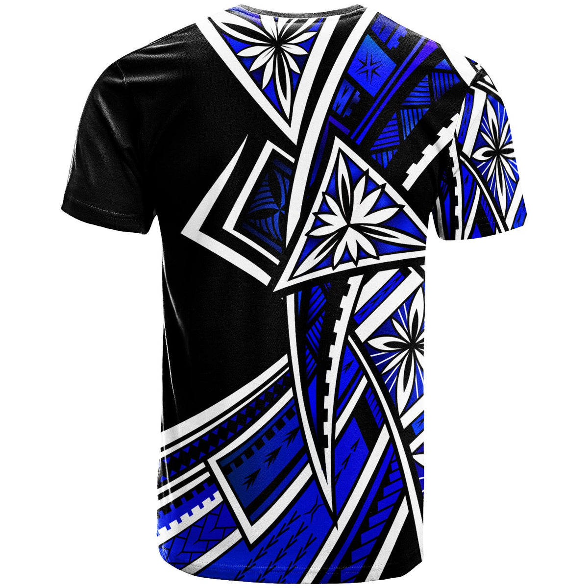 Tahiti T Shirt Tribal Flower Special Pattern Blue Color - Polynesian Pride
