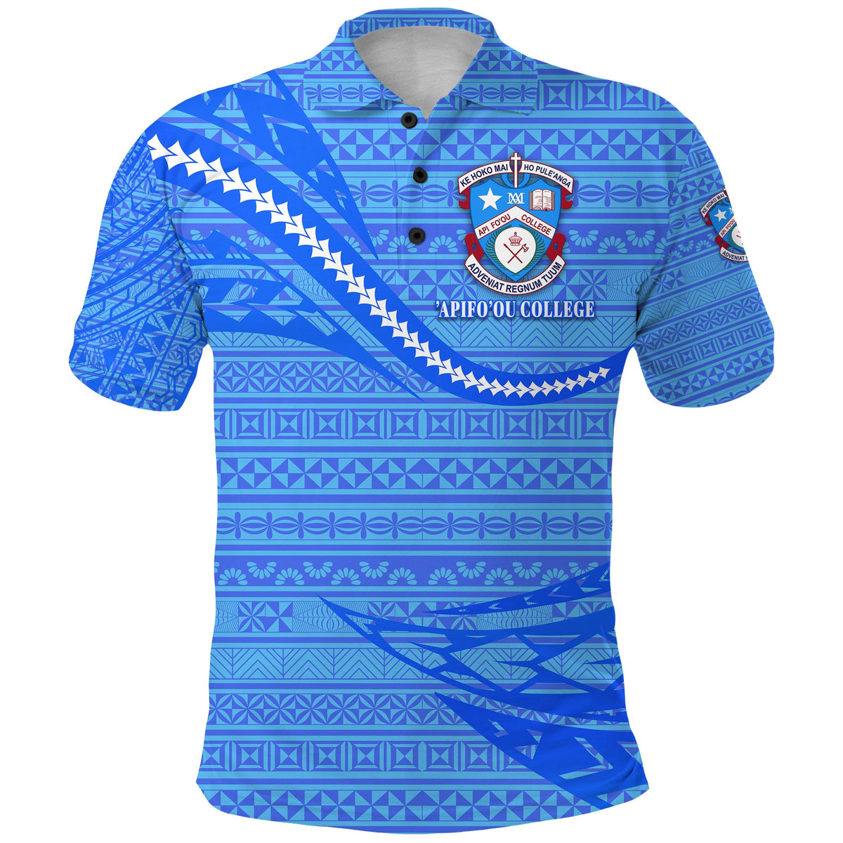 Custom Apifoou College Polo Shirt Tonga Unique Version Full Blue, Custom Text and Number - Polynesian Pride