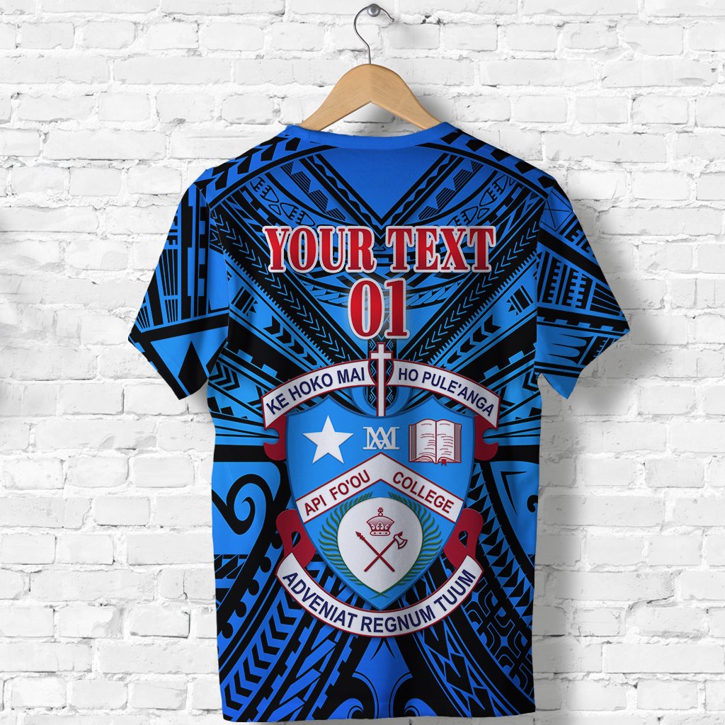 Custom Kolisi Apifoou College T Shirt Tonga Blue, Custom Text and Number - Polynesian Pride