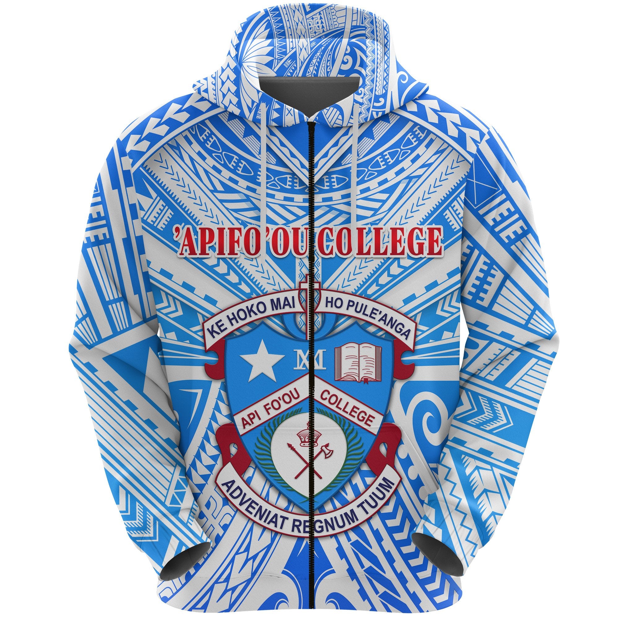 Custom Kolisi Apifoou College Tonga Zip Hoodie, Custom Text and Number Unisex Blue - Polynesian Pride