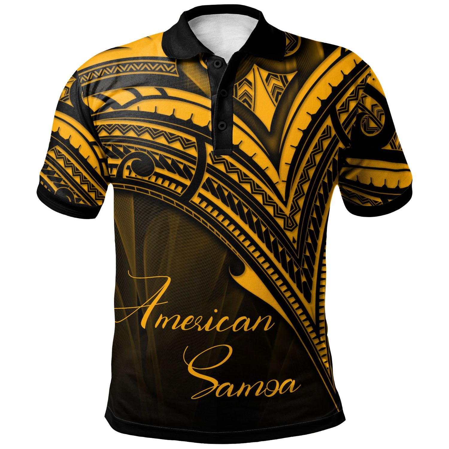 American Samoa Polo Shirt Gold Color Cross Style Unisex Black - Polynesian Pride