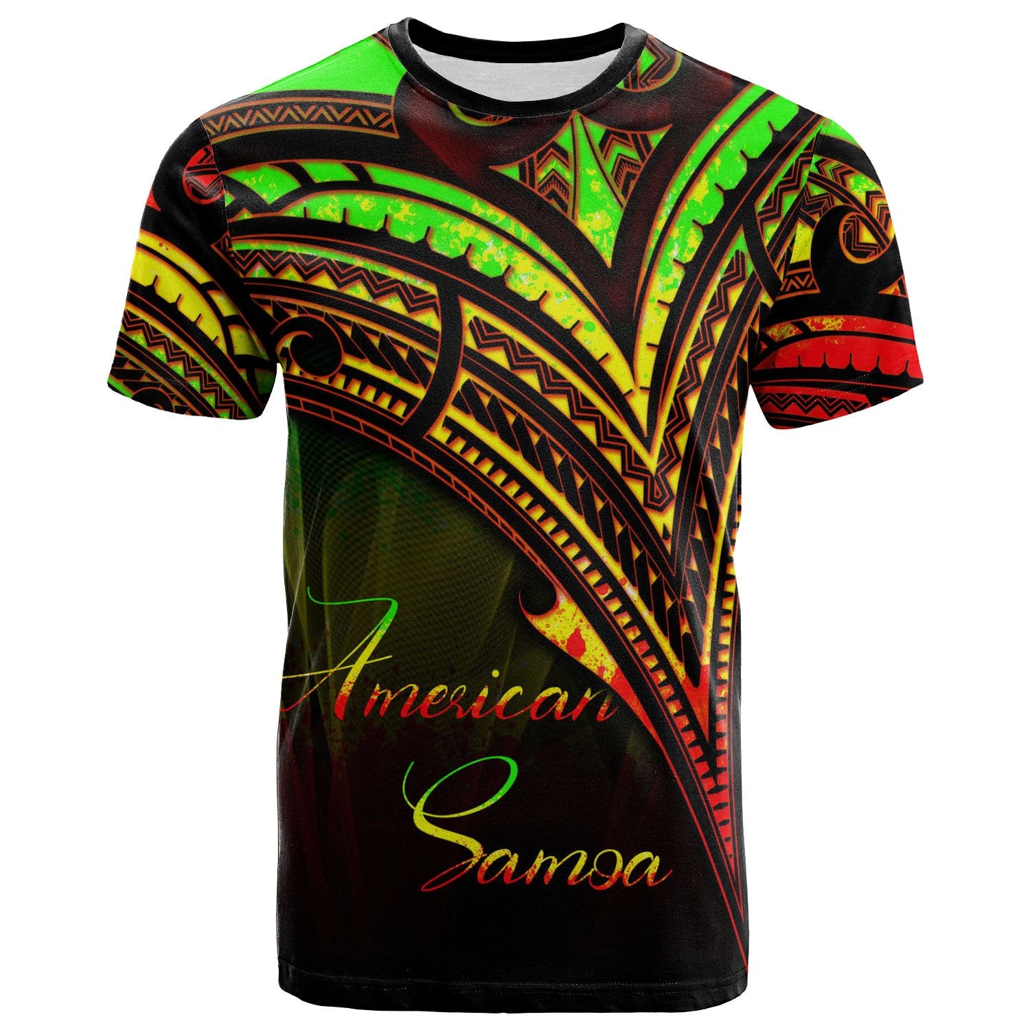 American Samoa T Shirt Reggae Color Cross Style Unisex Black - Polynesian Pride