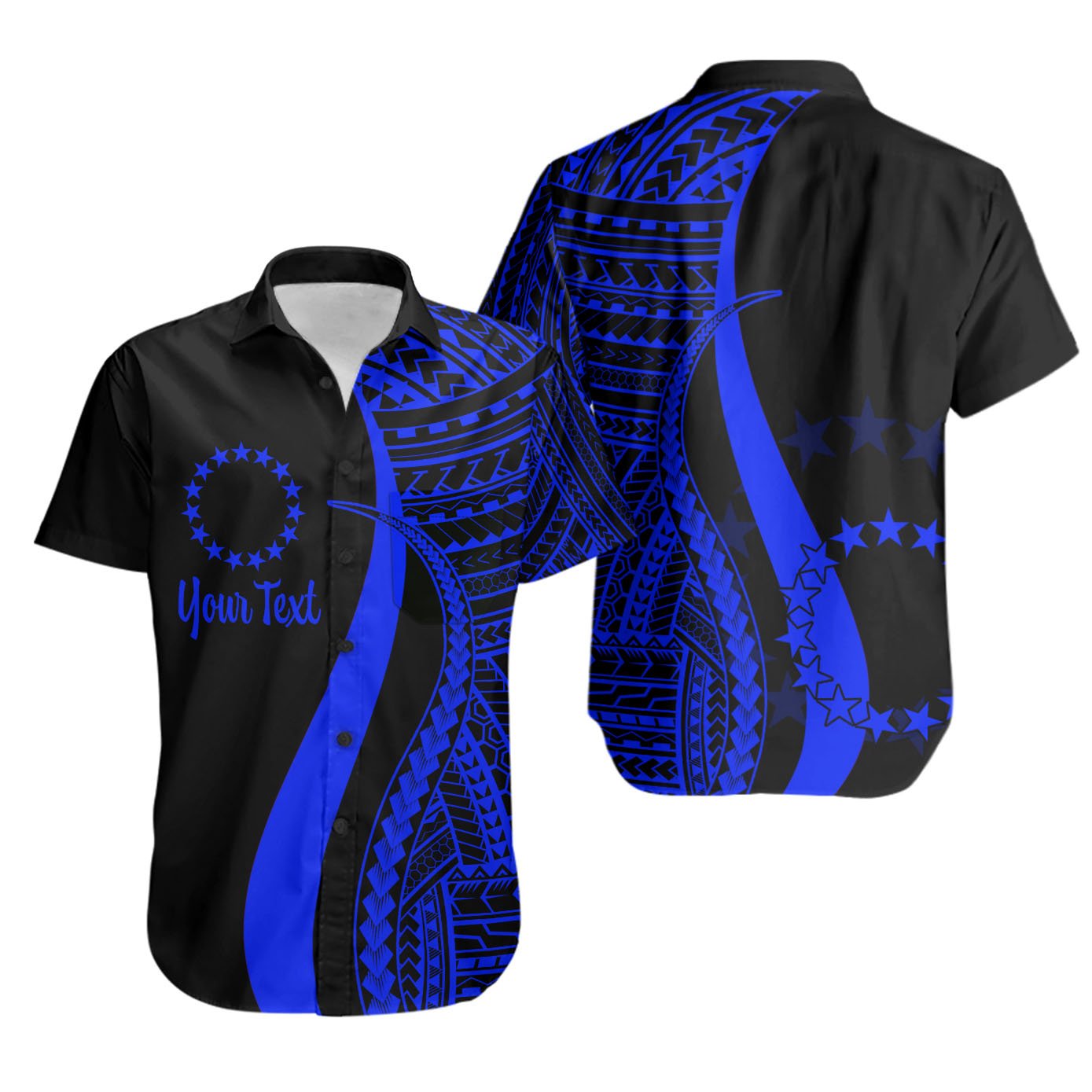 Cook Islands Custom Personalised Short Sleeve Shirts - Blue Polynesian Tentacle Tribal Pattern Unisex Blue - Polynesian Pride