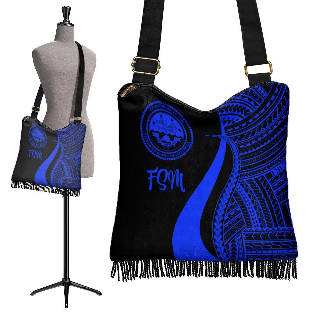 Federated States of Micronesia Boho Handbag - Blue Polynesian Tentacle Tribal Pattern - Polynesian Pride