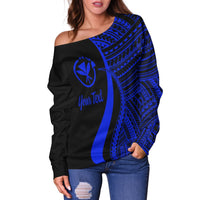 Hawaii Custom Personalised Women's Off Shoulder Sweater - Blue Polynesian Tentacle Tribal Pattern - Polynesian Pride