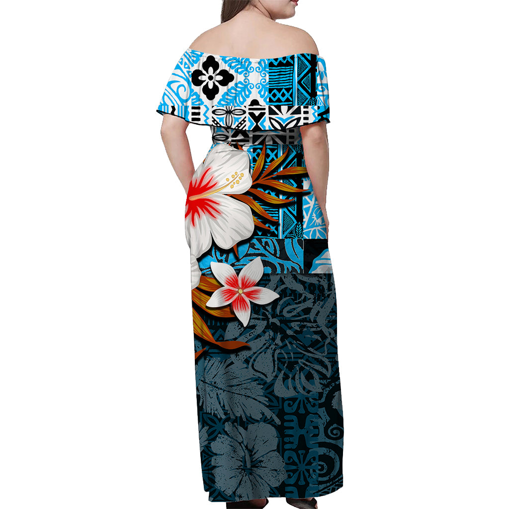 Hammerhead shark Off Shoulder Long Dress Hawaii Style Blue LT6 - Polynesian Pride