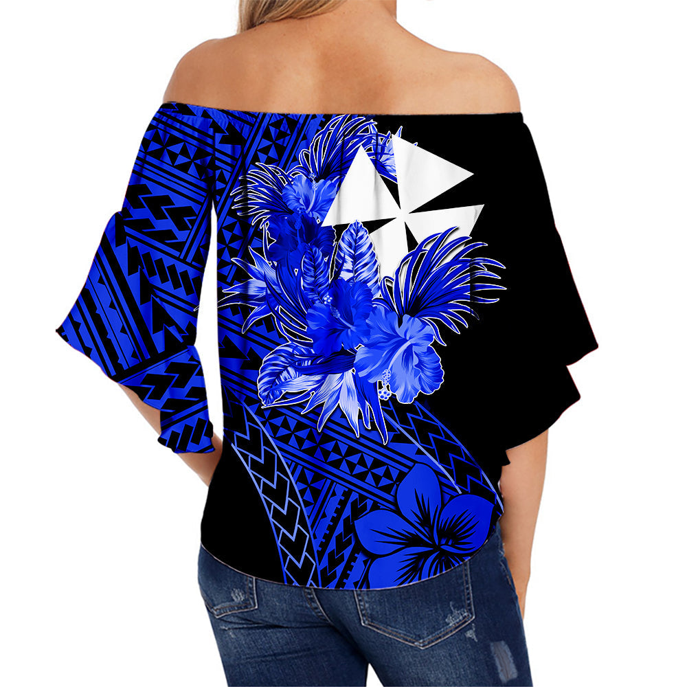 Wallis and Futuna Off Shoulder Waist Wrap Top Hibiscus Blue No.2 Color LT6 - Polynesian Pride