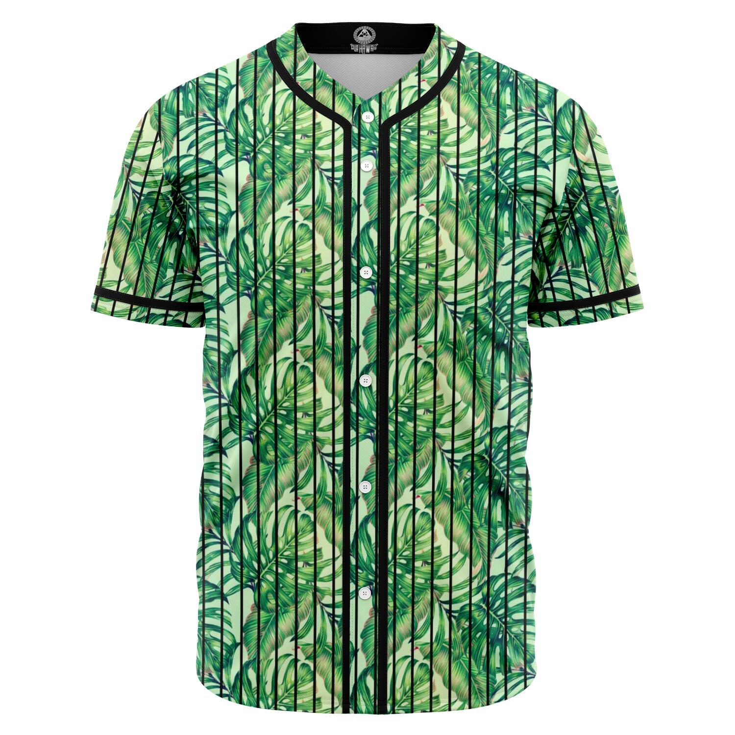 Tropical Leaves Jungle Monstera Leaf Baseball Jersey Black - Polynesian Pride