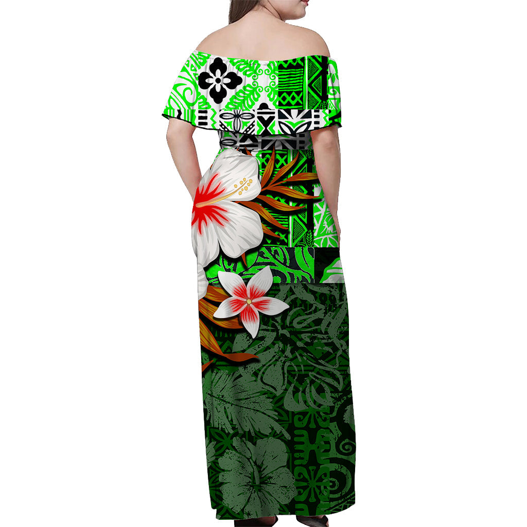 Custom Hawaiian Tribal Hammerhead Shark Tattoo Matching Hawaiian Shirt and Dress with Polynesian Hibiscus Green LT6 - Polynesian Pride