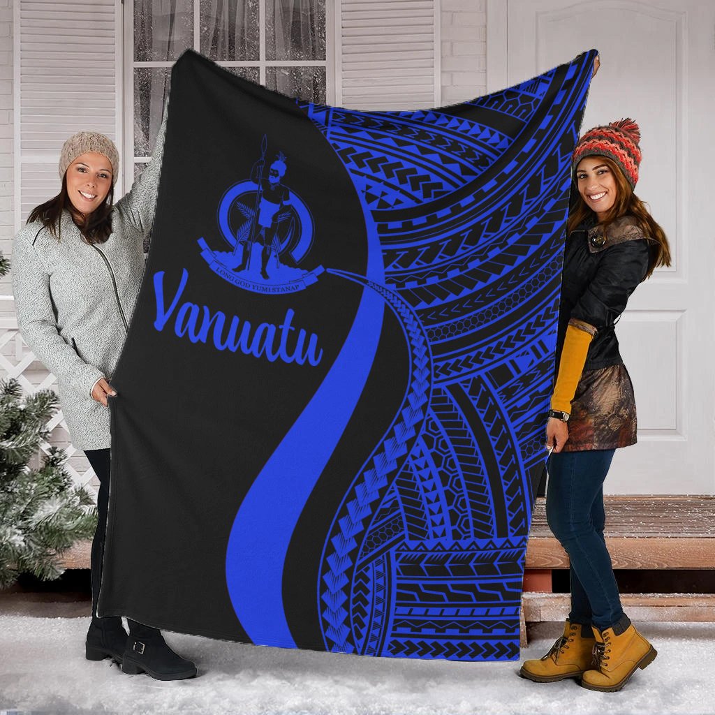 Vanuatu Premium Blanket - Blue Polynesian Tentacle Tribal Pattern White - Polynesian Pride