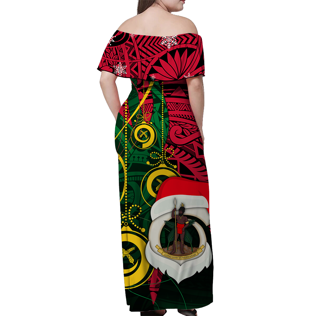 Vanuatu Christmas - Joyeux Nol Santas God Yumi Off Shoulder Long Dress - LT2 - Polynesian Pride