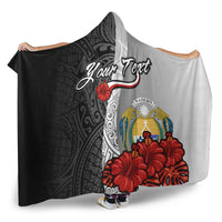 Nauru Polynesian Custom Personalised Hooded Blanket - Coat Of Arm With Hibiscus White - Polynesian Pride