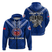 Custom Toa Samoa Rugby Hoodie Samoan Warrior Pride LT12 Zip Hoodie Blue - Polynesian Pride
