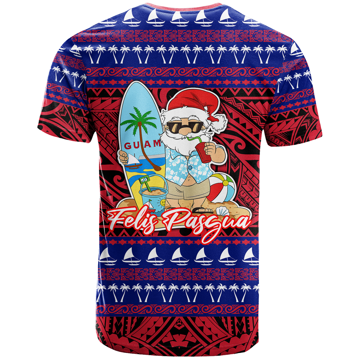Guam Christmas Felis Pasgua Santas Guam Surf Board T Shirt LT2 - Polynesian Pride