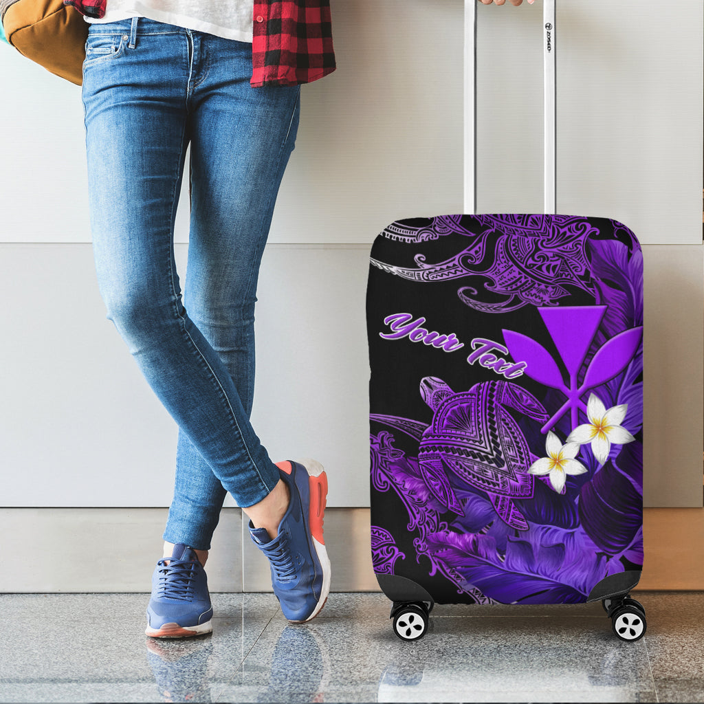 (Custom Personalised) Hawaii Turtle With Plumeria Leaf Purple Luggage Covers - LT12 - Polynesian Pride