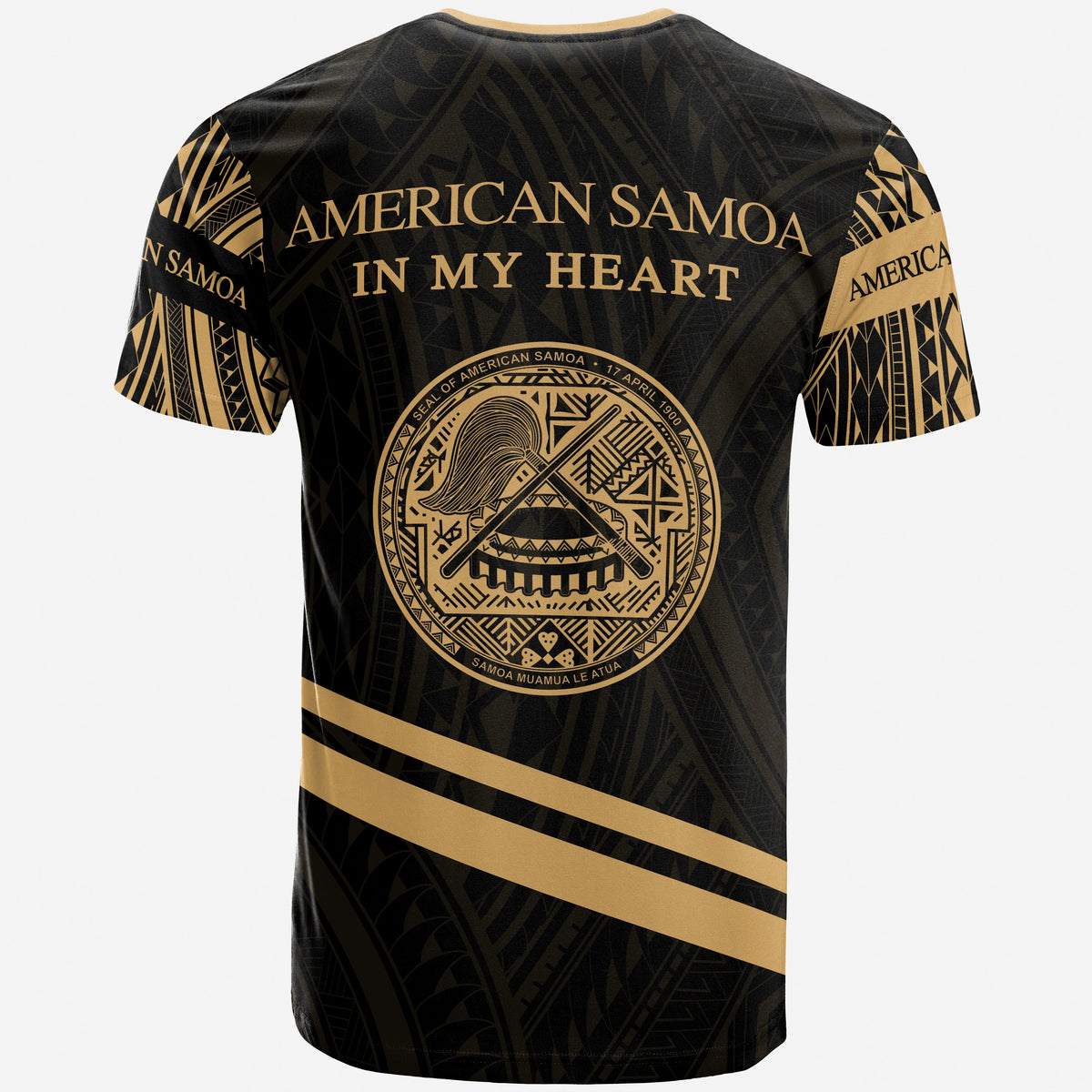 American Samoa T Shirt In My Heart Style Gold Polynesian Patterns - Polynesian Pride