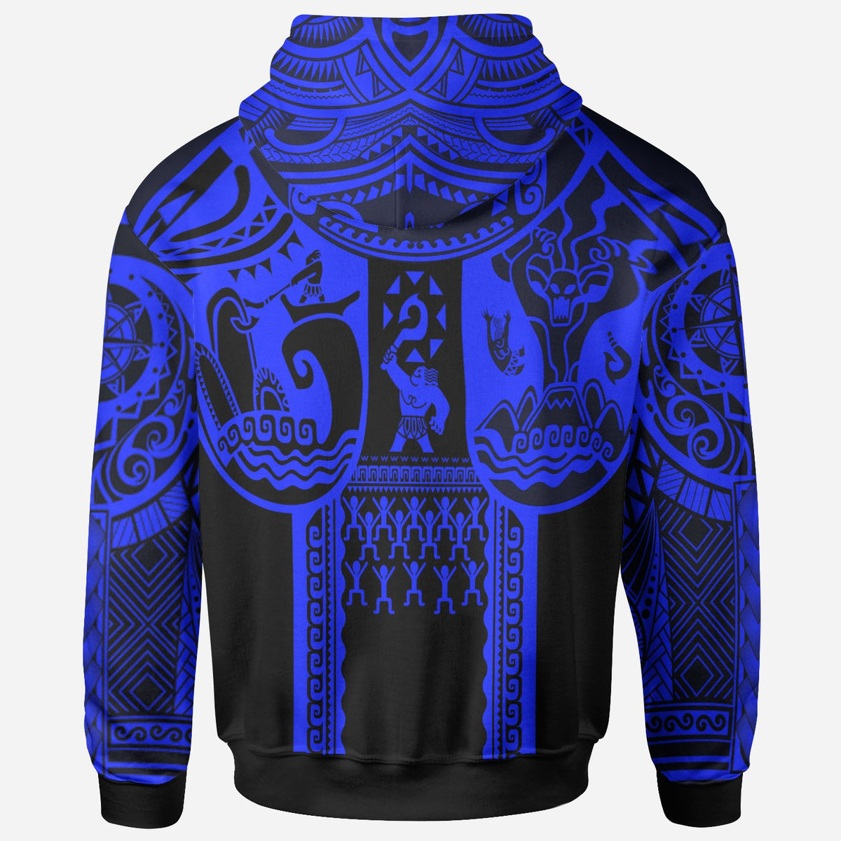 Hoodie Polynesian Patterns Maui Tattoo (Blue) - Polynesian Pride