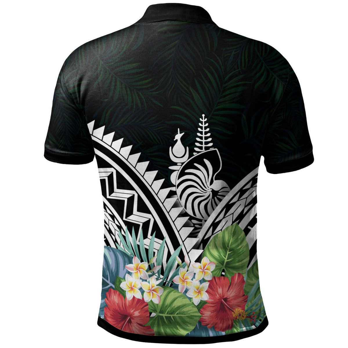 New Caleronia Polo Shirt New Caleronia Coat of Arms and Polynesian Tropical Flowers White - Polynesian Pride
