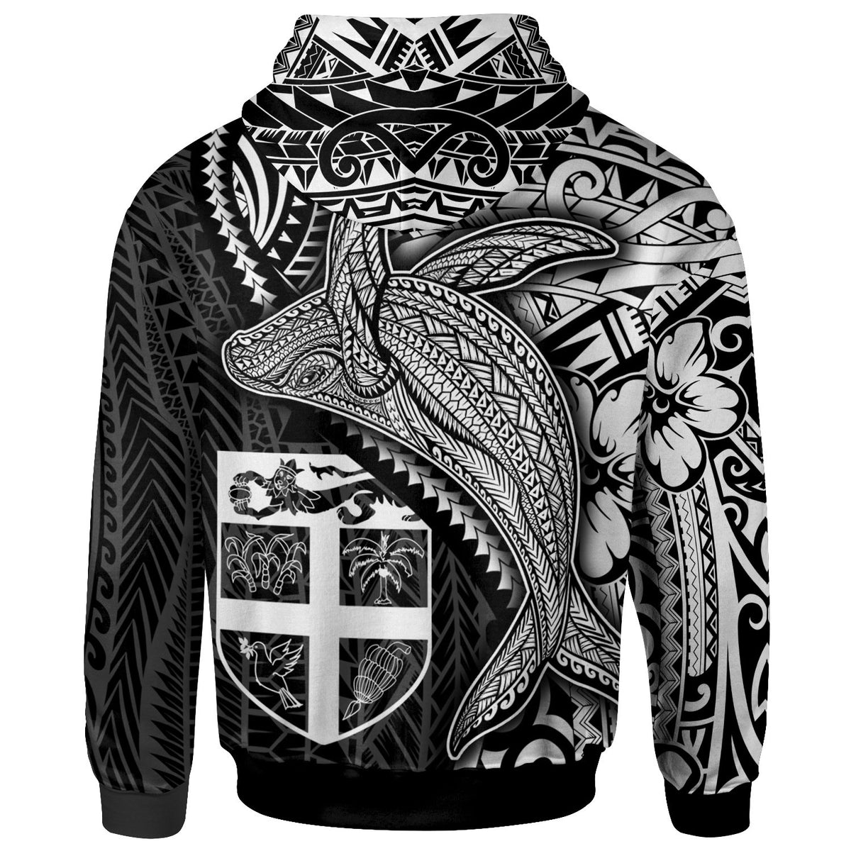 Fiji Coat of Arm Zip up Hoodie Humpback Whale & Coat of Arms White - Polynesian Pride