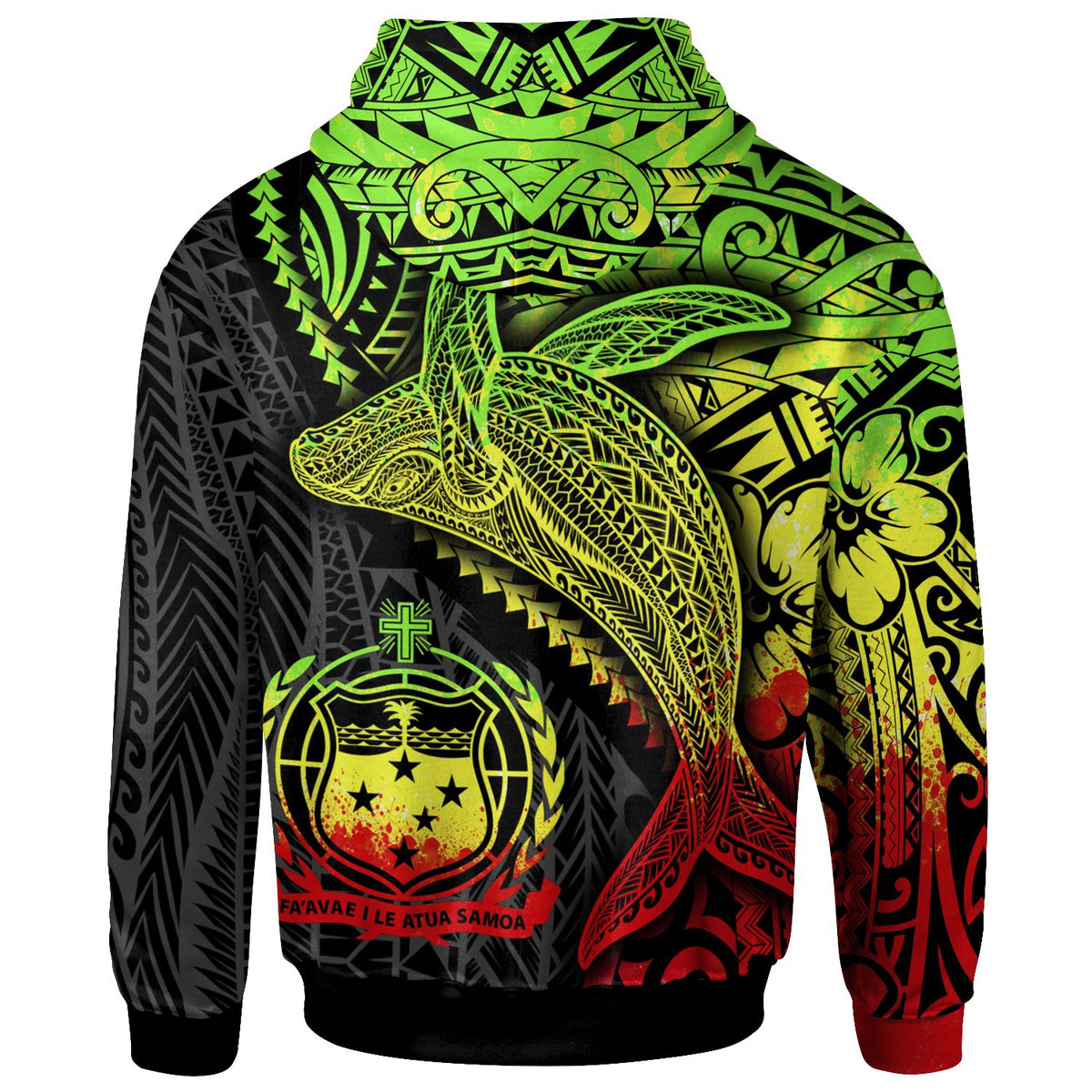 Samoa Zip up Hoodie Humpback Whale & Coat of Arms Reggae - Polynesian Pride