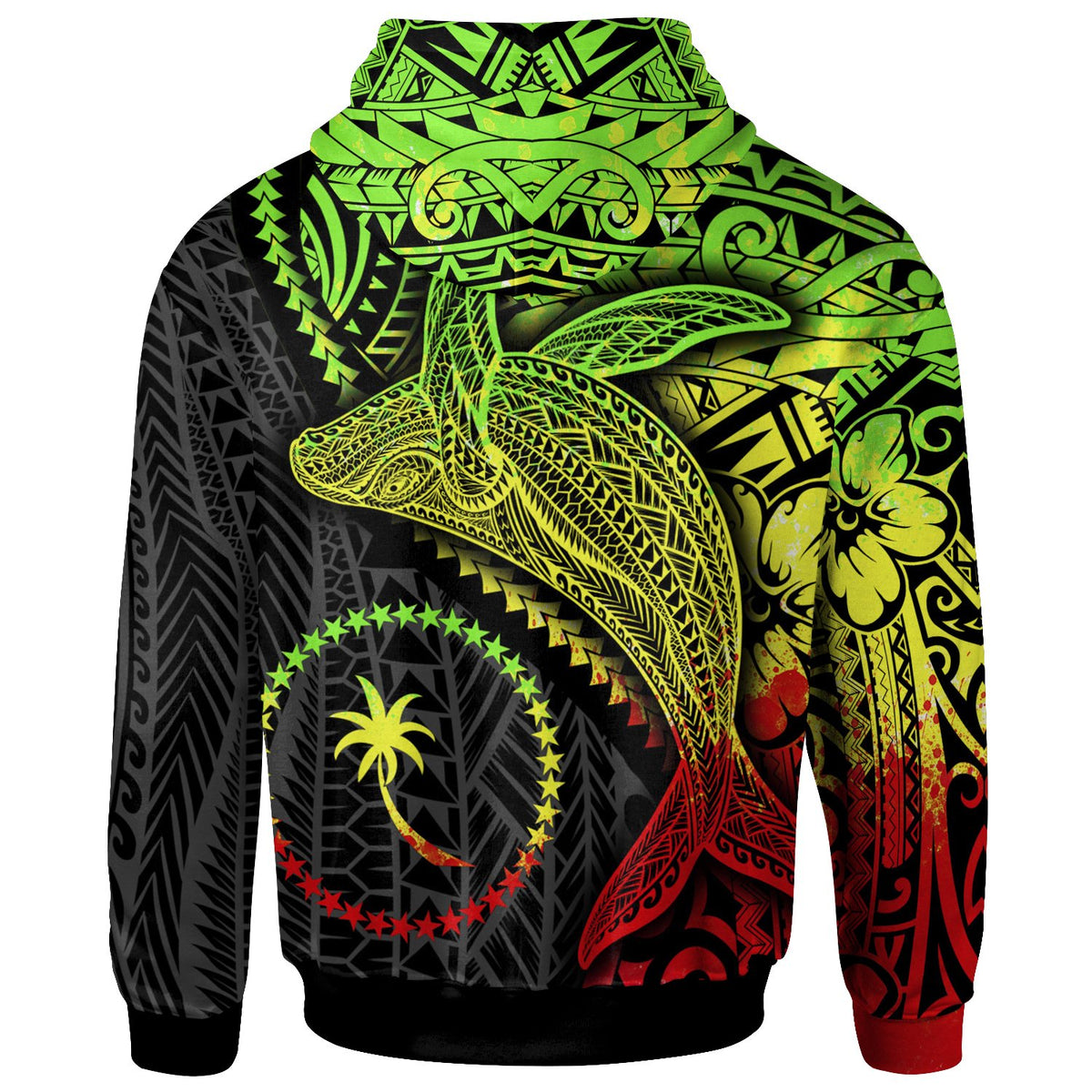 Chuuk Zip up Hoodie Humpback Whale & Coat of Arms Reggae - Polynesian Pride