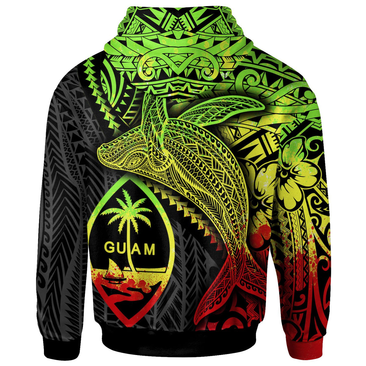 Guam Zip up Hoodie Humpback Whale & Coat of Arms Reggae - Polynesian Pride